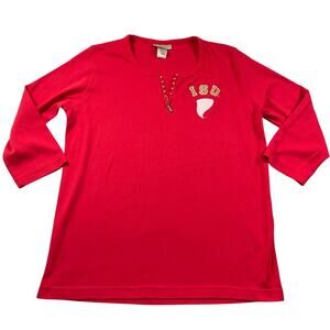 ISU T-shirt Womens Large Red 3/4 Sleeve 1/4 Zip Rhinestone Iowa State Cyclones